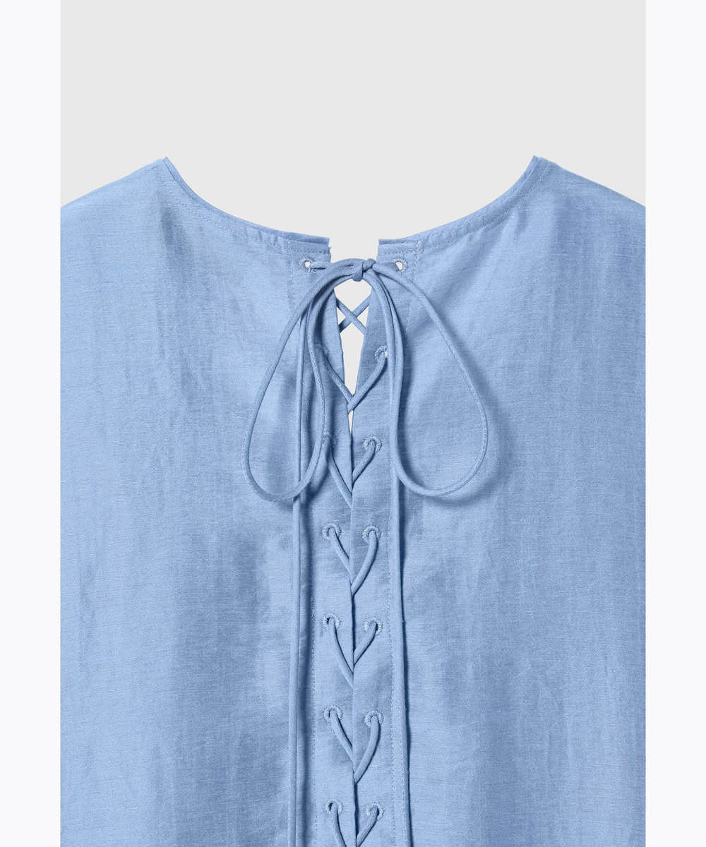 DÉPAREILLÉ WASHABLE LINEN LACE UP DRESS / ウォッシャブルリネンレースアップドレス ブルー