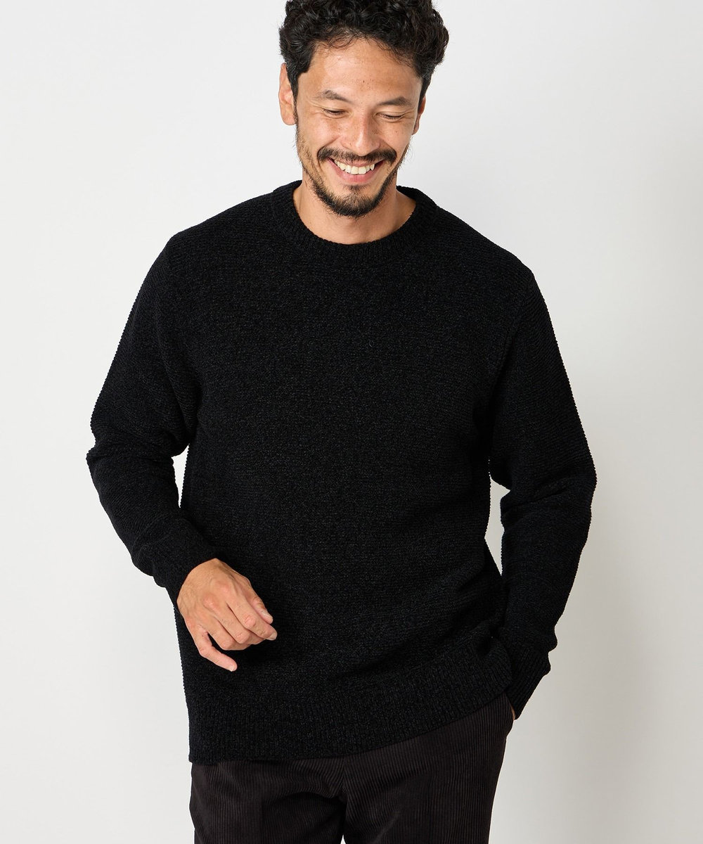 MEN'S BIGI 7G撚糸モールガーターニット ブラック