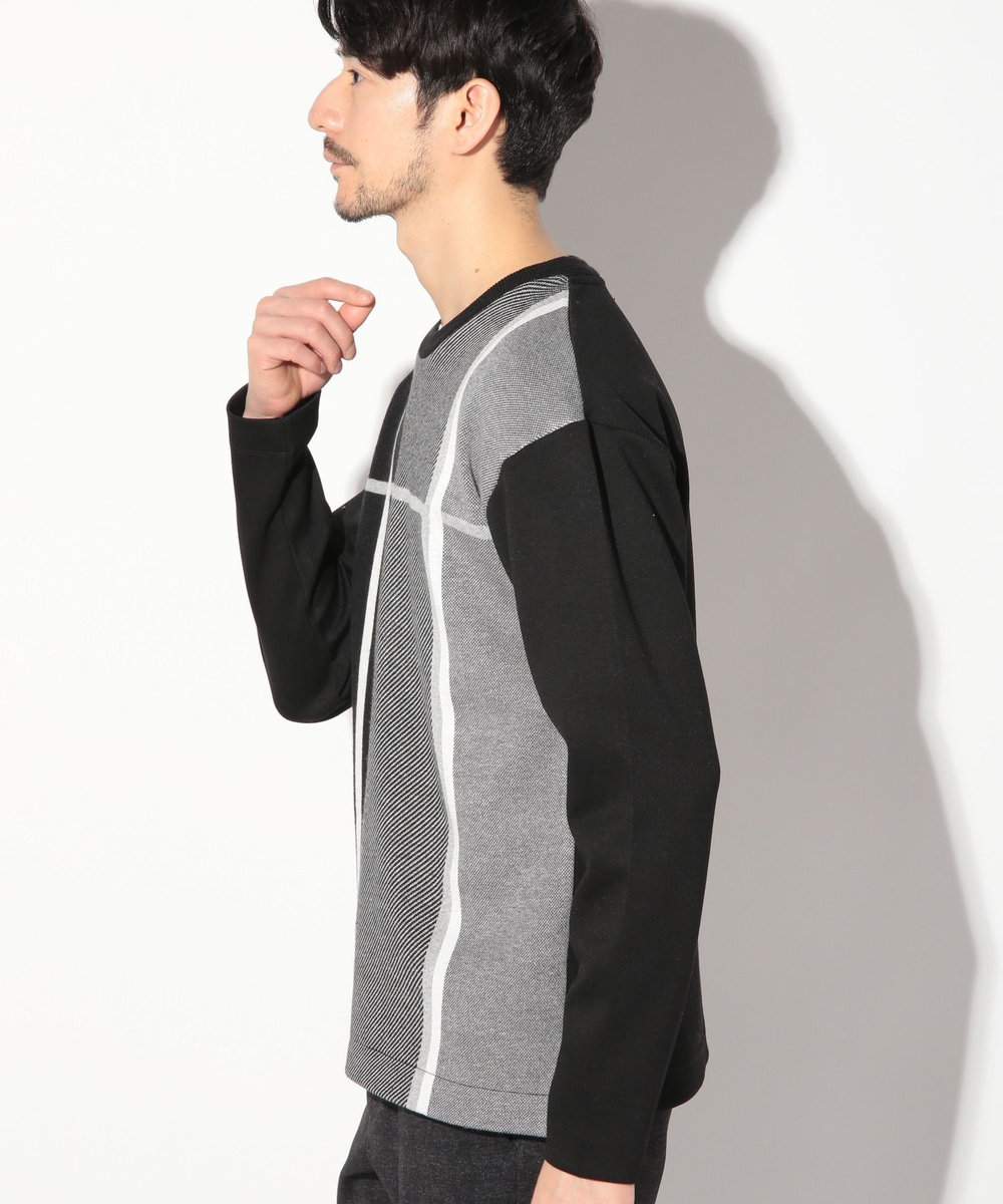 UNION STATION ニット×ダンボールクルネックーロンT ブラック