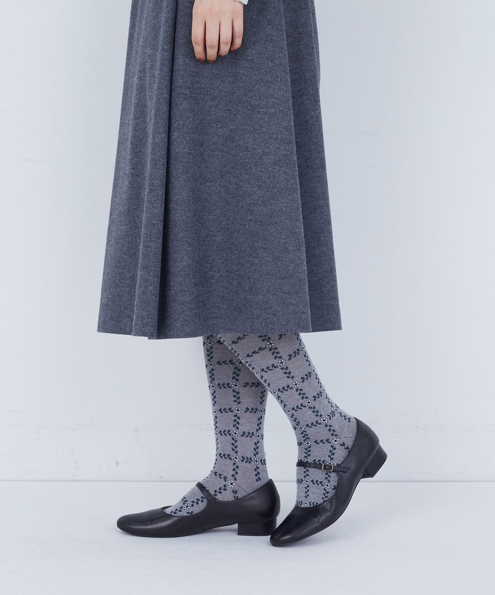 ADIEU TRISTESSE ボタニカルプラッドハイソックス グレー系その他