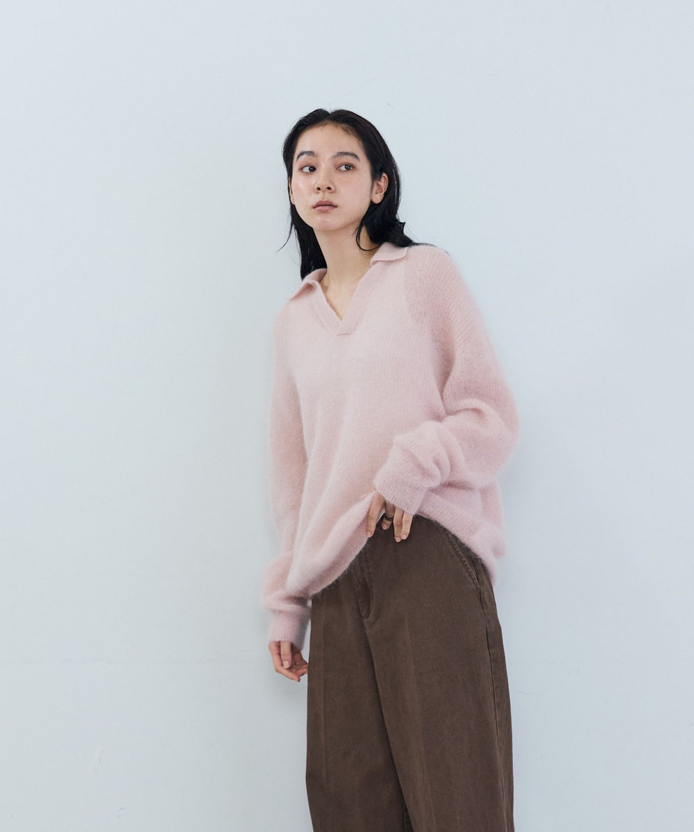 ADIEU TRISTESSE 《石上美津江さんコラボ》キッドモヘア片畦ポロニット ピンク