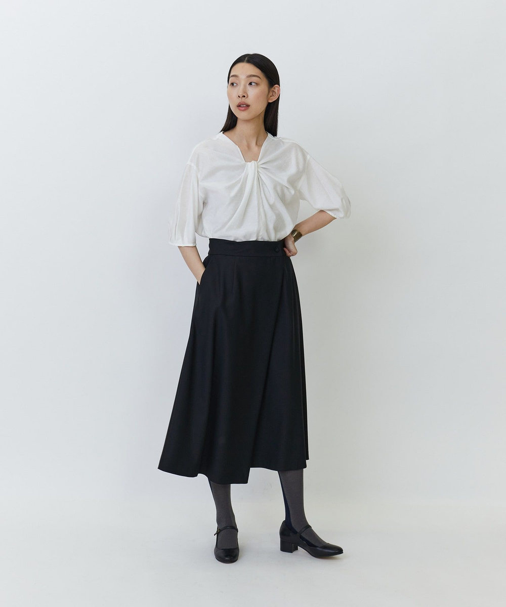 LOISIR エステルウールラップディテールスカート ブラック