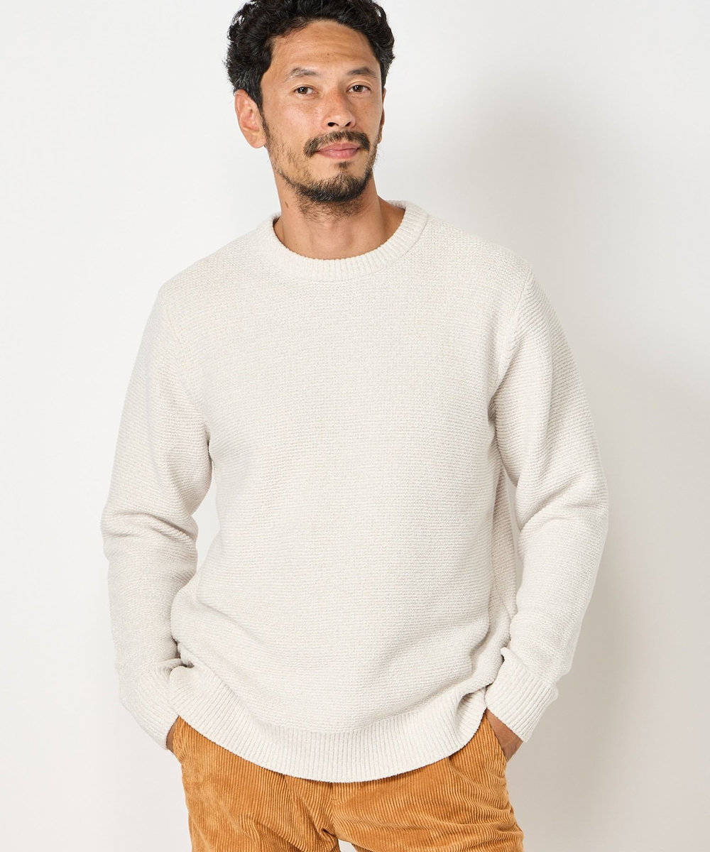 MEN'S BIGI 7G撚糸モールガーターニット オフホワイト