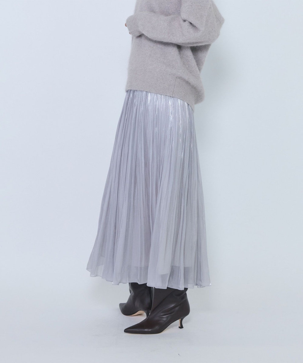 1er Arrondissement グロッシーサテンプリーツスカート グレイッシュベージュ