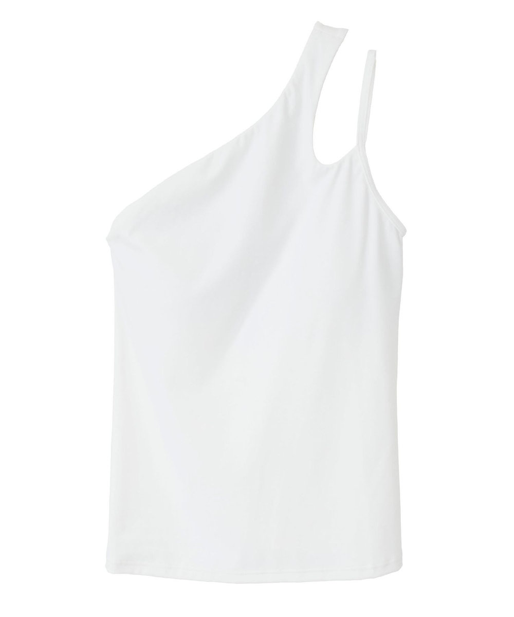 Julier YOGA FITアシメミドルトップス/パット付き・UVカット・吸汗速乾・ホットヨガ対応・水着・水陸両用 ホワイト