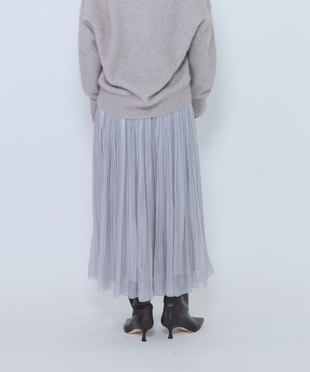 1er Arrondissement グロッシーサテンプリーツスカート グレイッシュベージュ