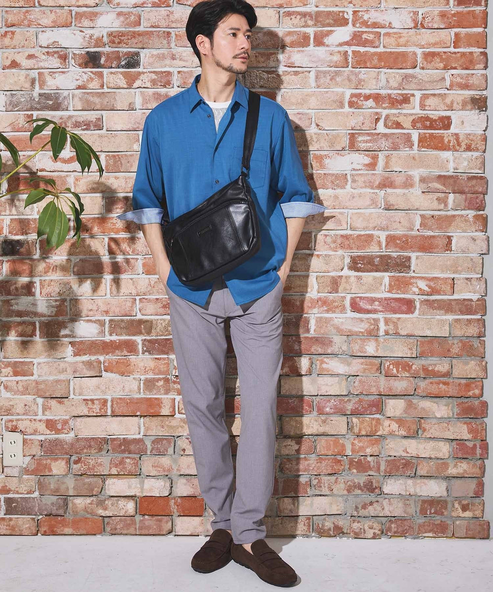 UNION STATION ストレッチカチオン七分袖シャツ ブルー