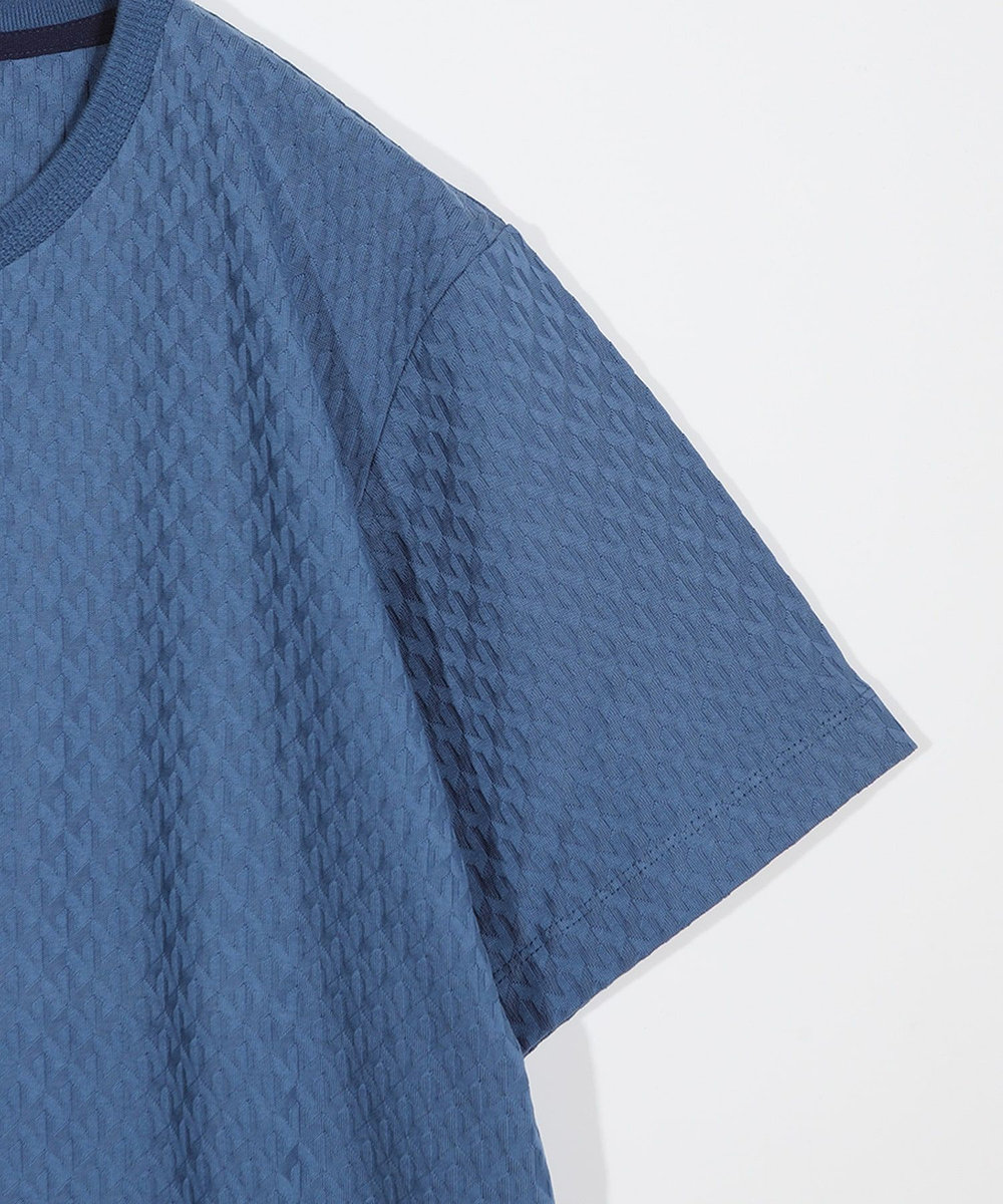 MEN'S BIGI シルケット加工 変形千鳥柄リンクスTEE ブルー