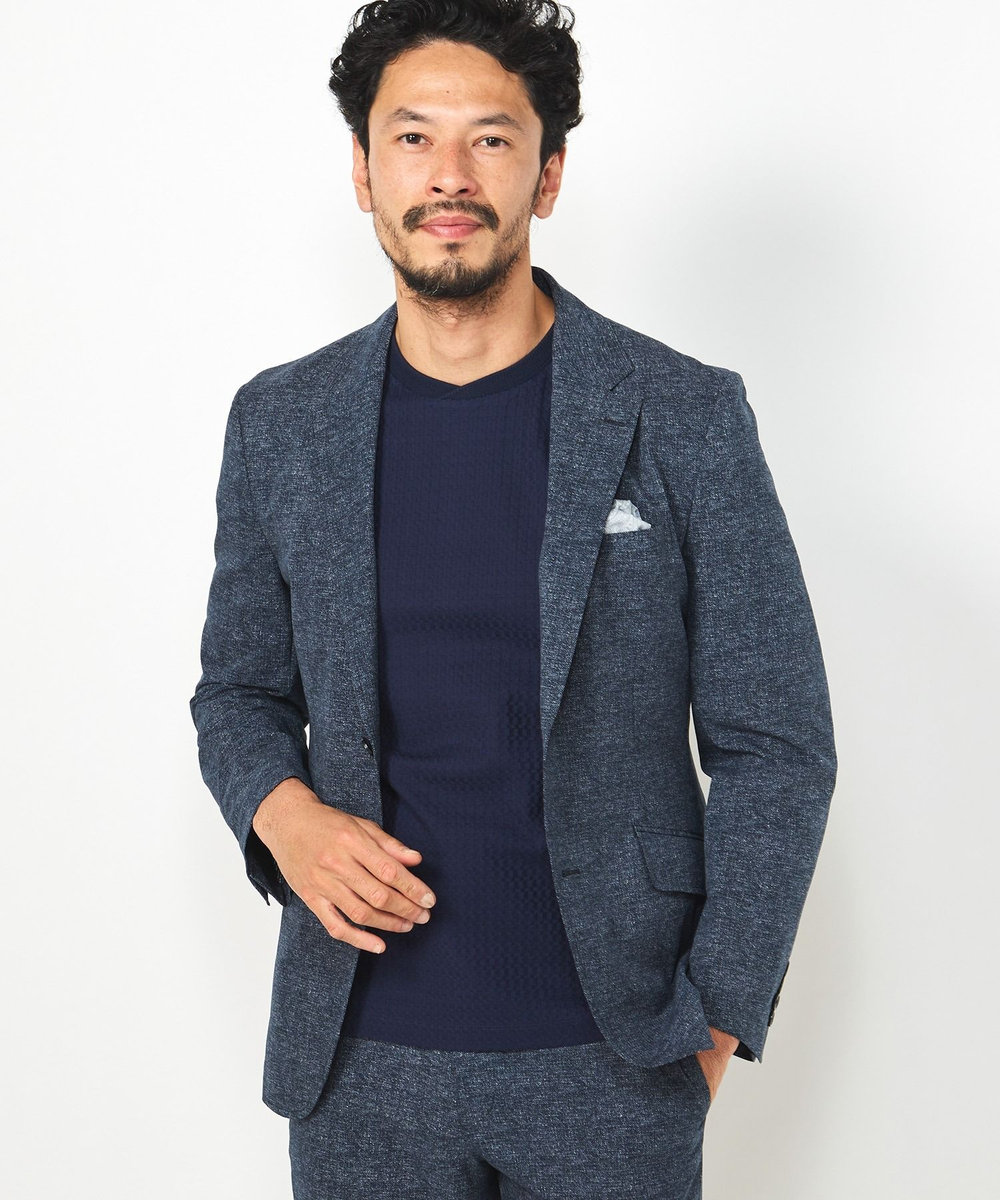 MEN'S BIGI リンクスジャカード半袖カットソー ネイビー