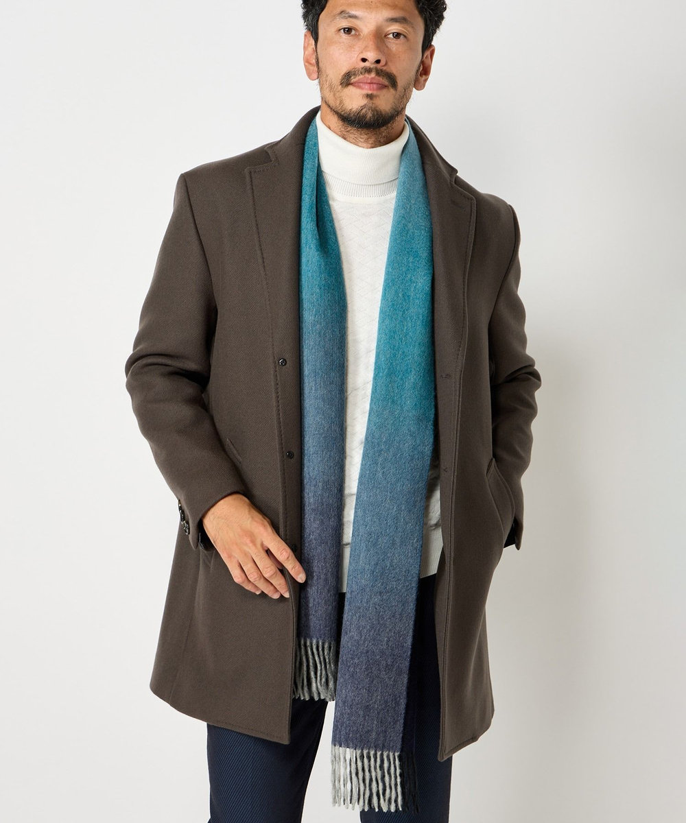 MEN'S BIGI グラデーションチェックカシミヤマフラー ネイビー