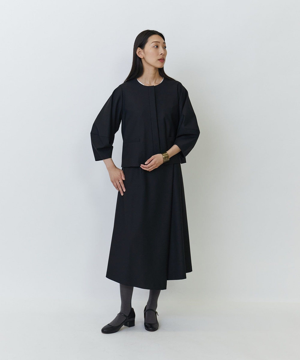 LOISIR エステルウールラップディテールスカート ブラック