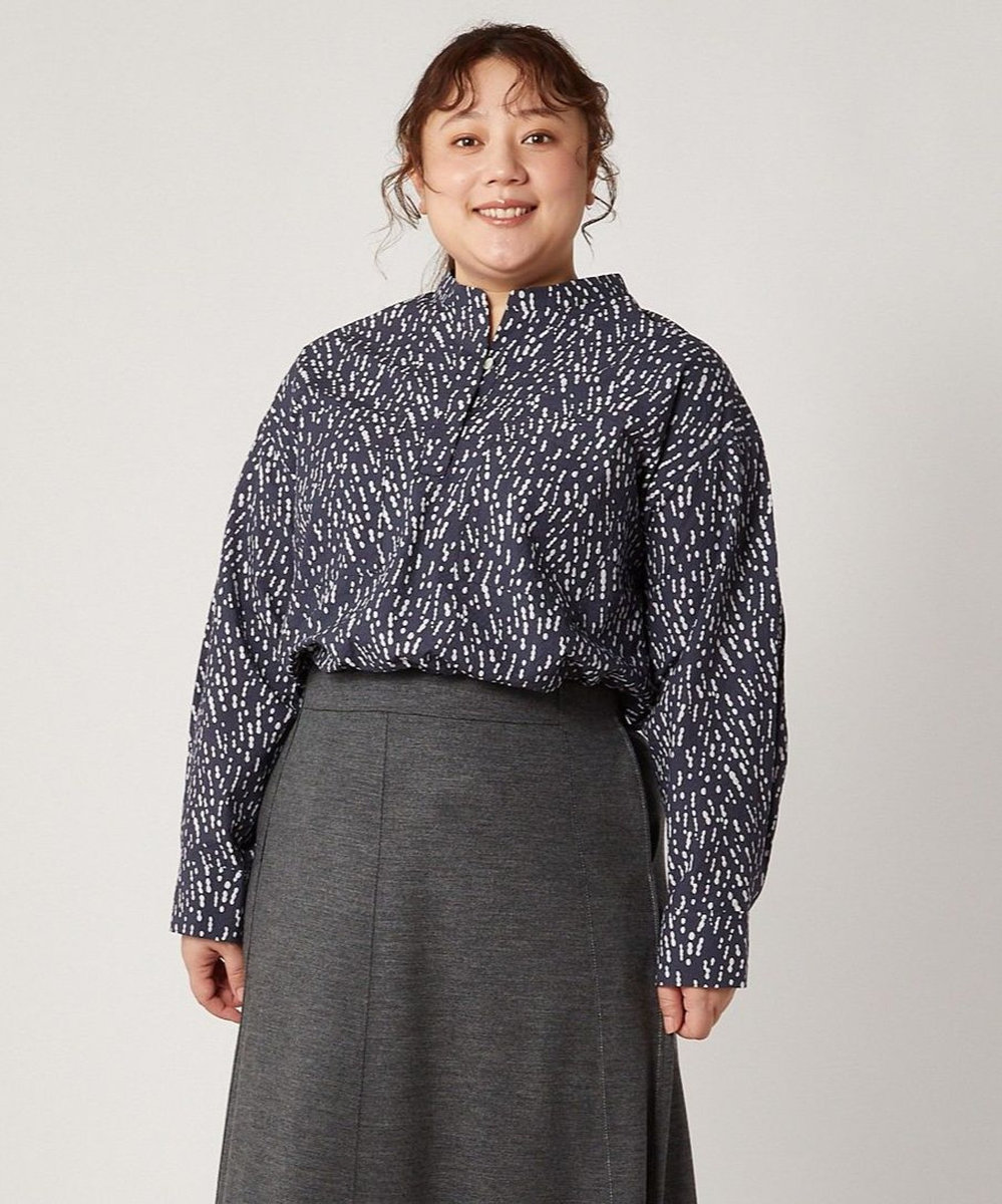 feerique Lサイズ（大きいサイズ） 【大きいサイズ】feerique ドローイングドットPtスキッパーシャツ ネイビー