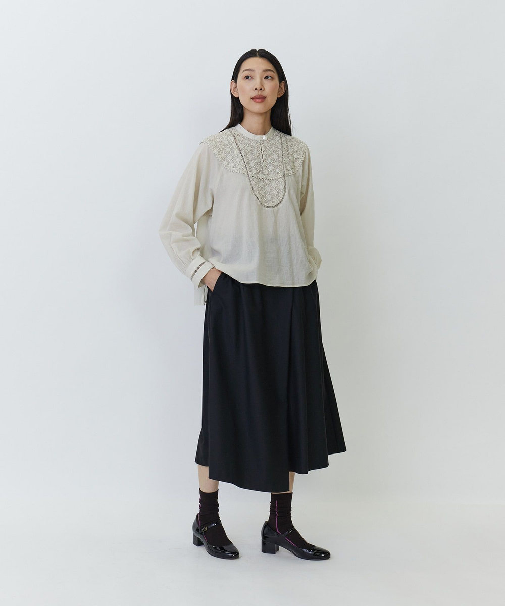 LOISIR エステルウールラップディテールスカート ブラック
