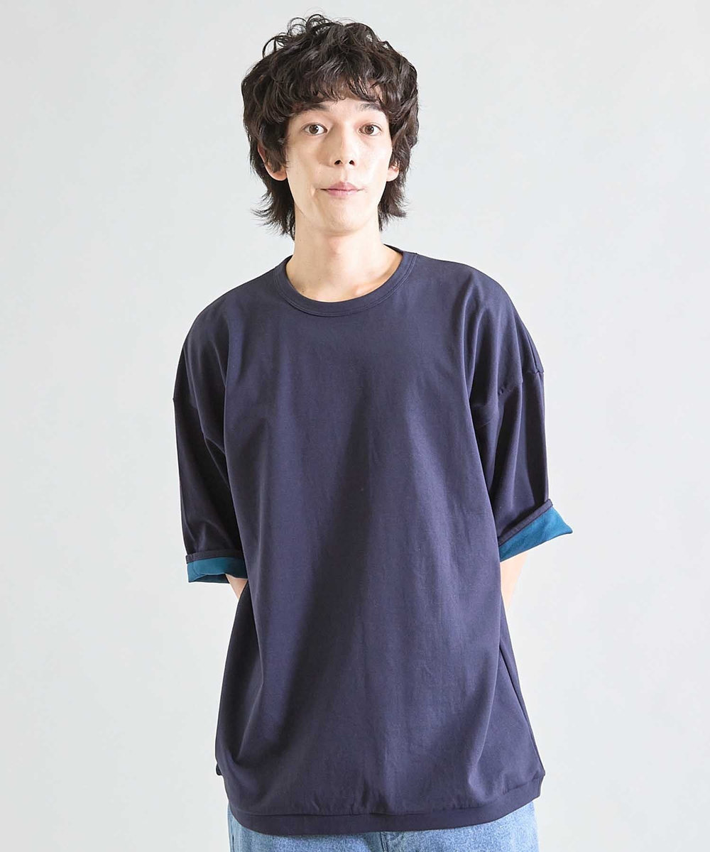 UNION STATION Wフェイス裏メッシュ5分袖T ネイビー