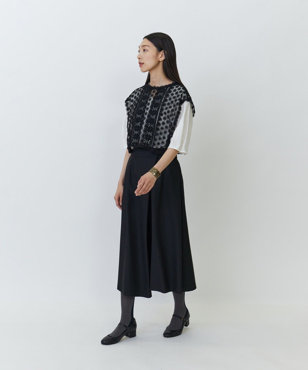 LOISIR エステルウールラップディテールスカート ブラック