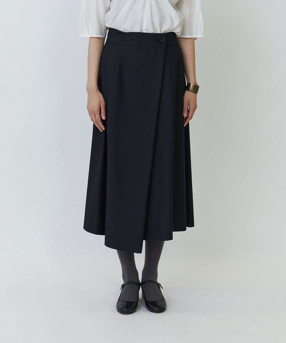 LOISIR エステルウールラップディテールスカート ブラック
