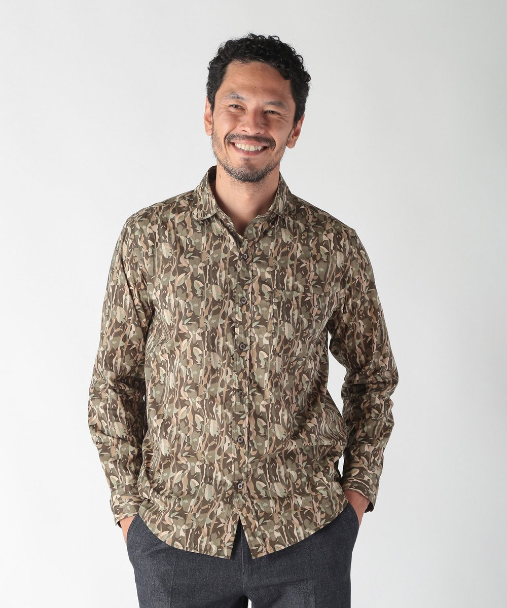 MEN'S BIGI エスニックLibertyプリントシャツ カーキ
