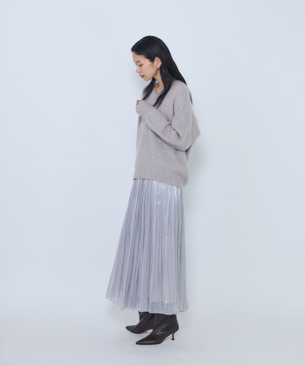 1er Arrondissement グロッシーサテンプリーツスカート グレイッシュベージュ