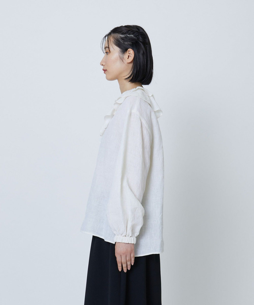 LOISIR グランジリネンフリルカラーブラウス オフホワイト