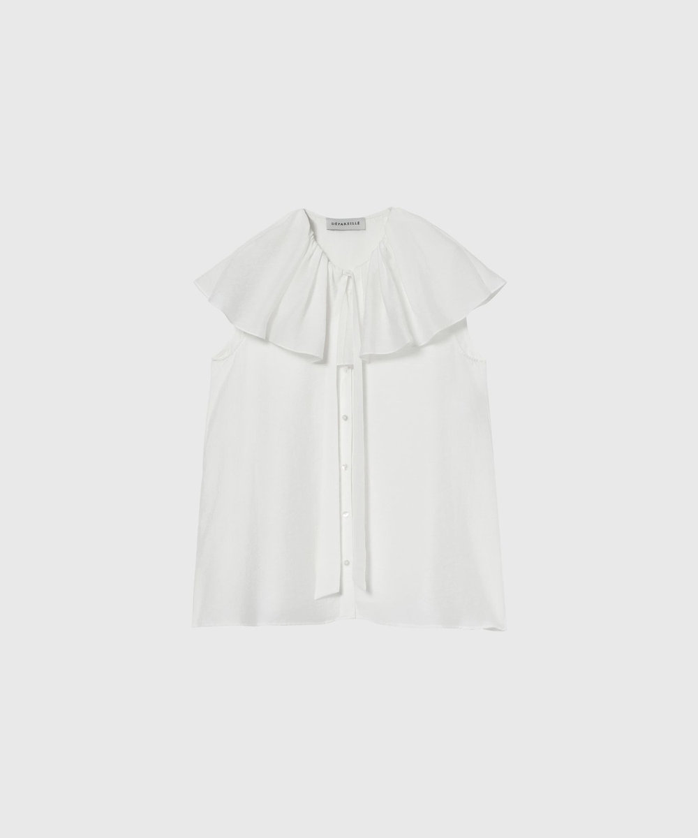 DÉPAREILLÉ SHEER SILK RUFFLE SLEEVELESS BLOUSE / シアーシルクラッフルスリーブレスブラウス ホワイト