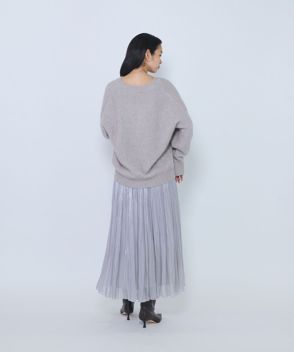 1er Arrondissement グロッシーサテンプリーツスカート グレイッシュベージュ