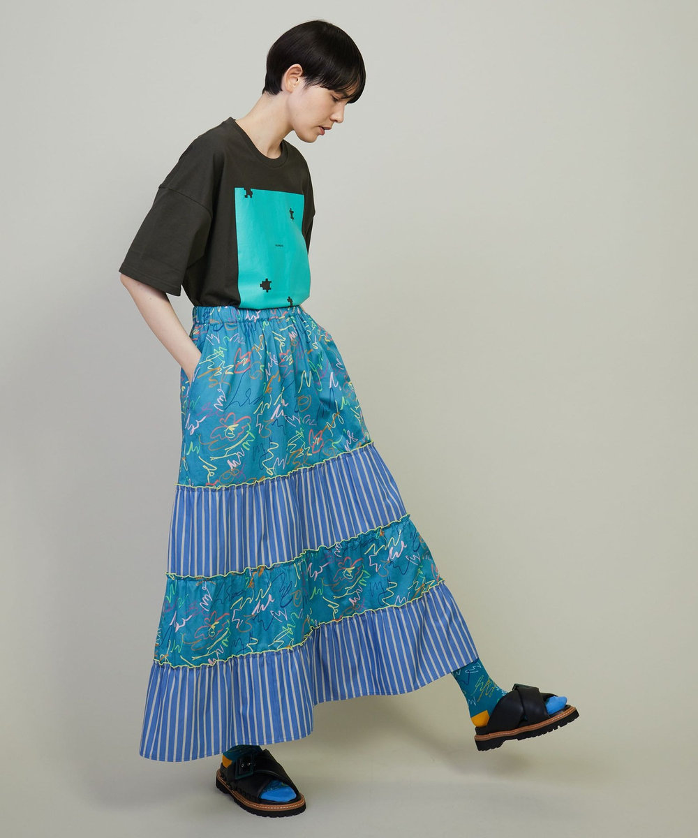 FRAPBOIS グラッフィー ティアードスカート ブルー