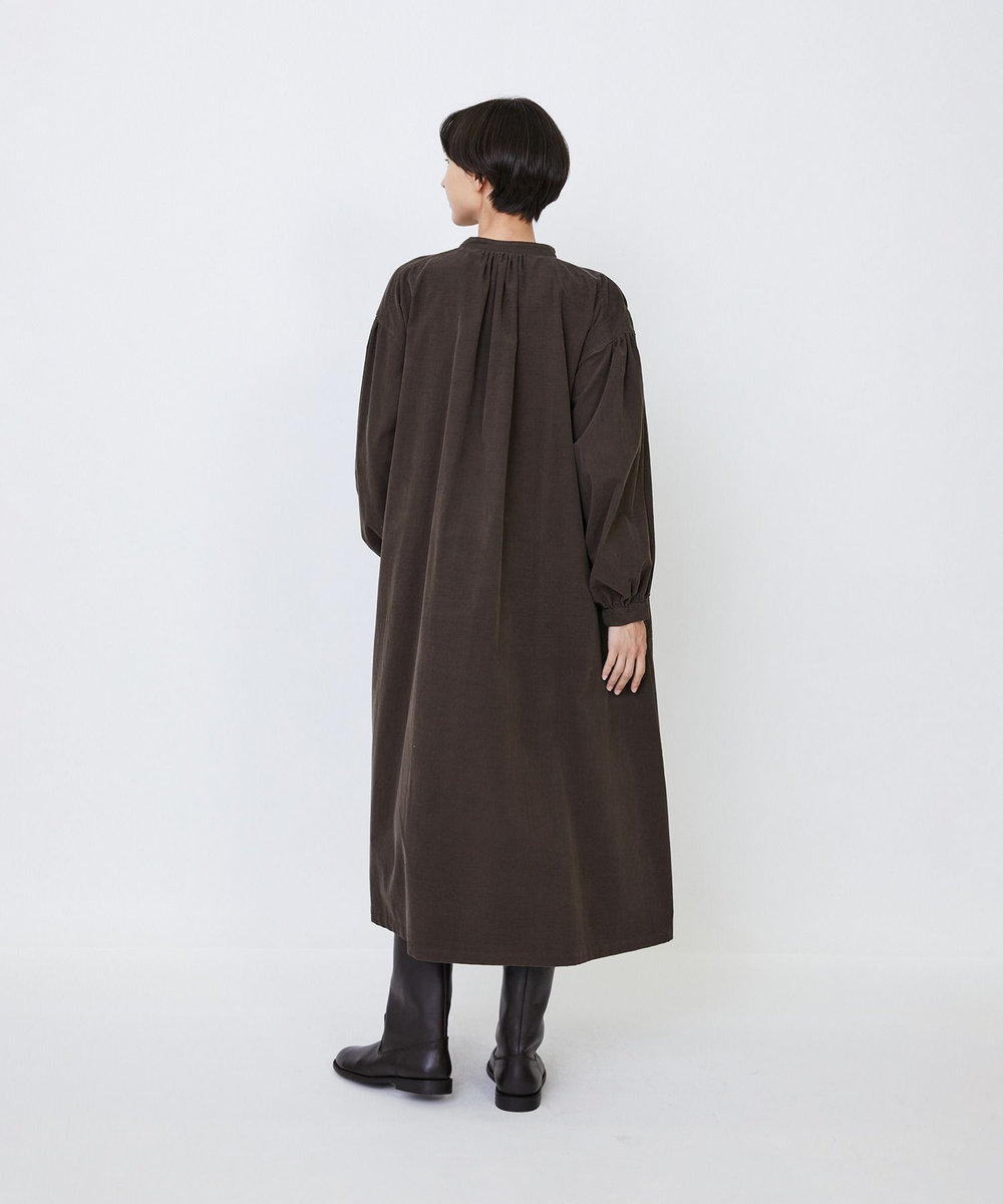 LOISIR 【MTサイズ有り】コットン細コールスモックワンピース ブラウン