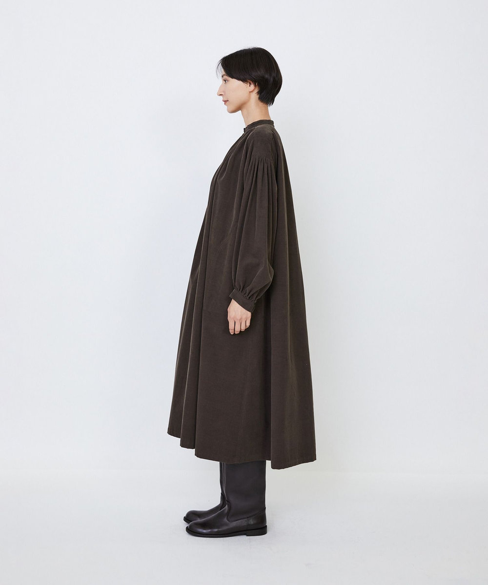 LOISIR 【MTサイズ有り】コットン細コールスモックワンピース ブラウン