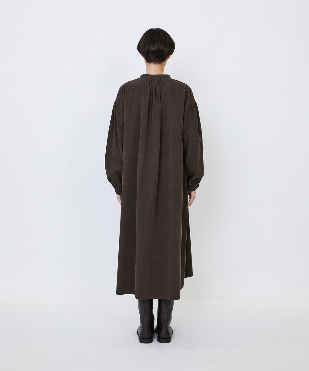 LOISIR 【MTサイズ有り】コットン細コールスモックワンピース ブラウン