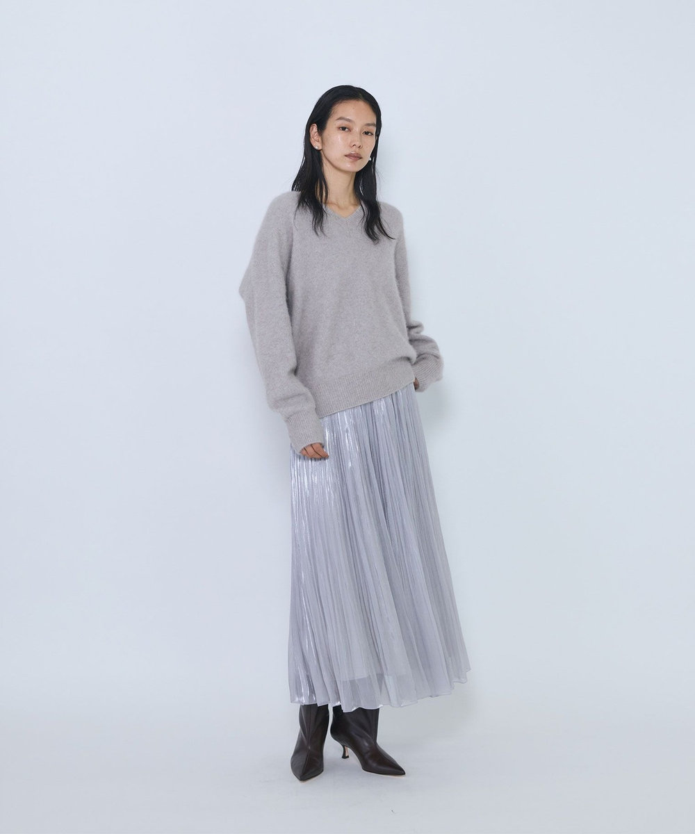 1er Arrondissement グロッシーサテンプリーツスカート グレイッシュベージュ