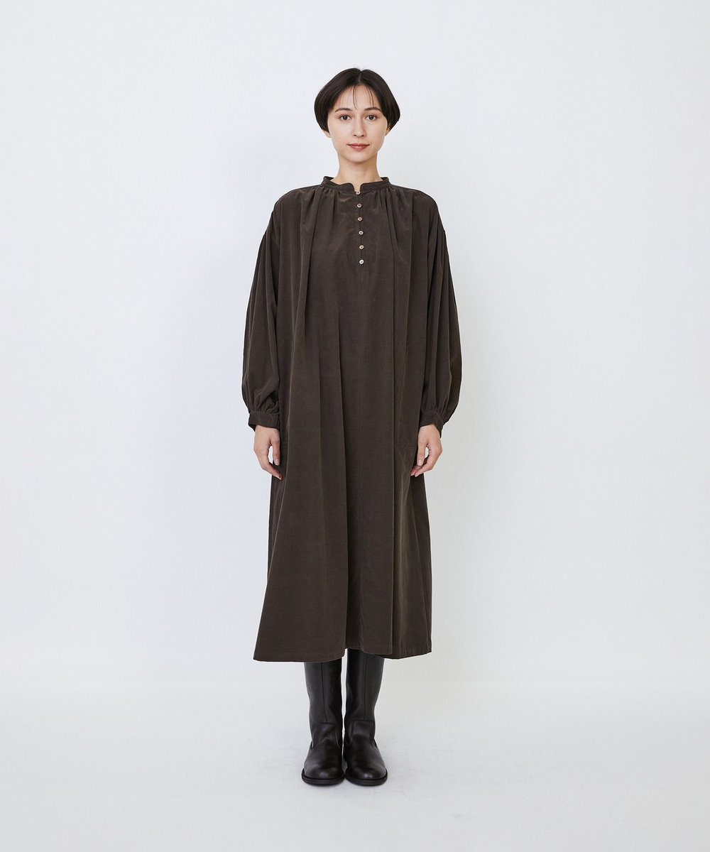 LOISIR 【MTサイズ有り】コットン細コールスモックワンピース ブラウン