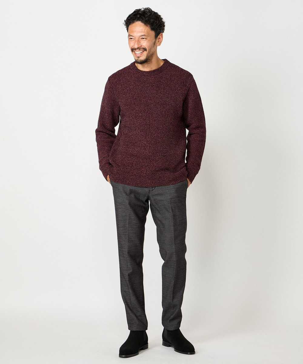 MEN'S BIGI 7G撚糸モールガーターニット ボルドー