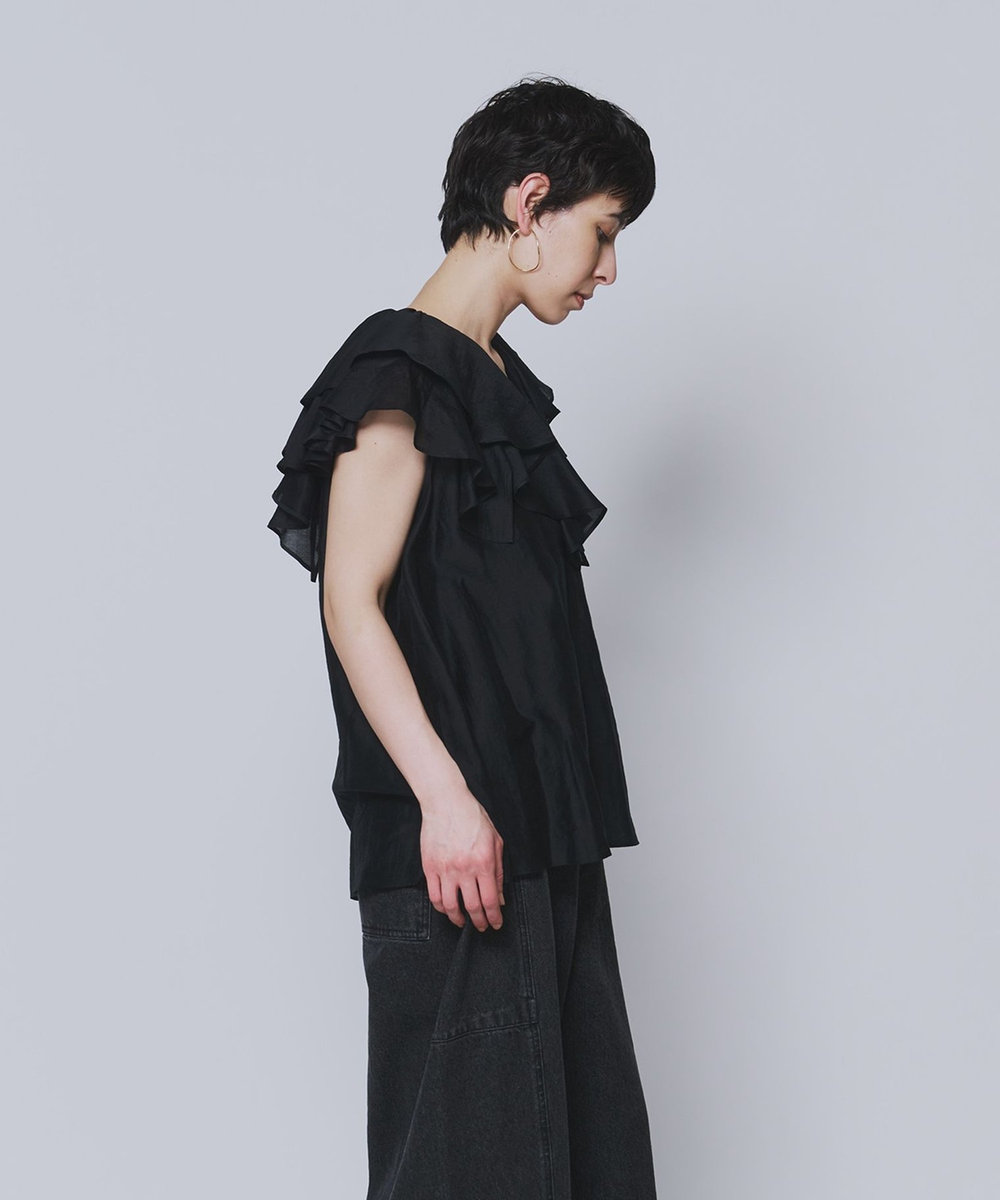 1er Arrondissement シアーテンセルフリルブラウス ブラック