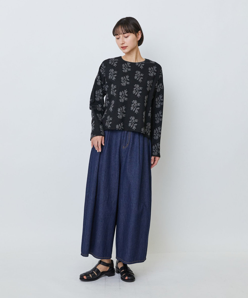 LOISIR オリジナル柄刺繍ボクシーブラウス ブラック系その他