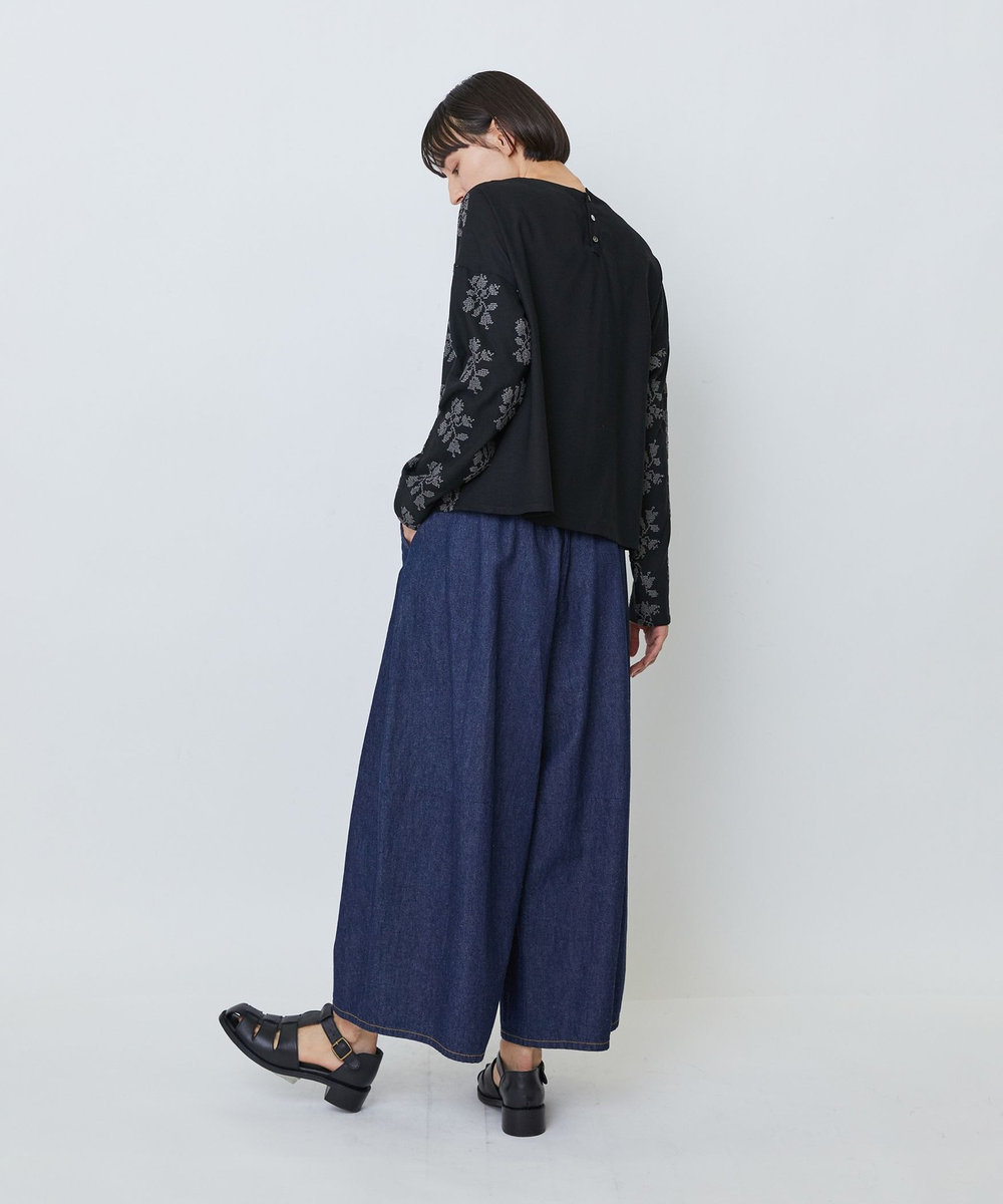 LOISIR オリジナル柄刺繍ボクシーブラウス ブラック系その他