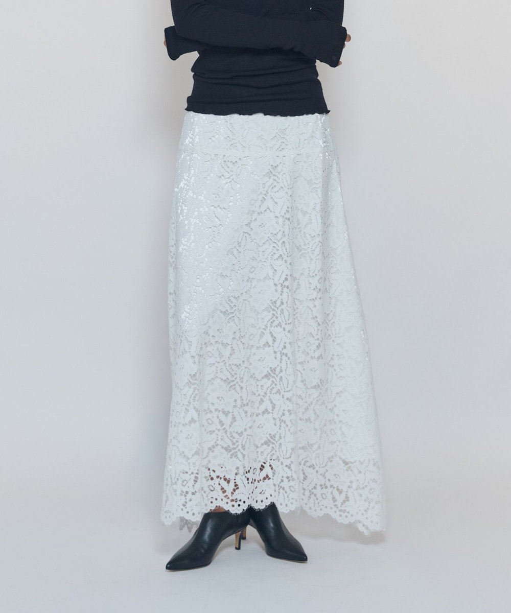 1er Arrondissement フラワーラッセルレースフレアスカート ホワイト