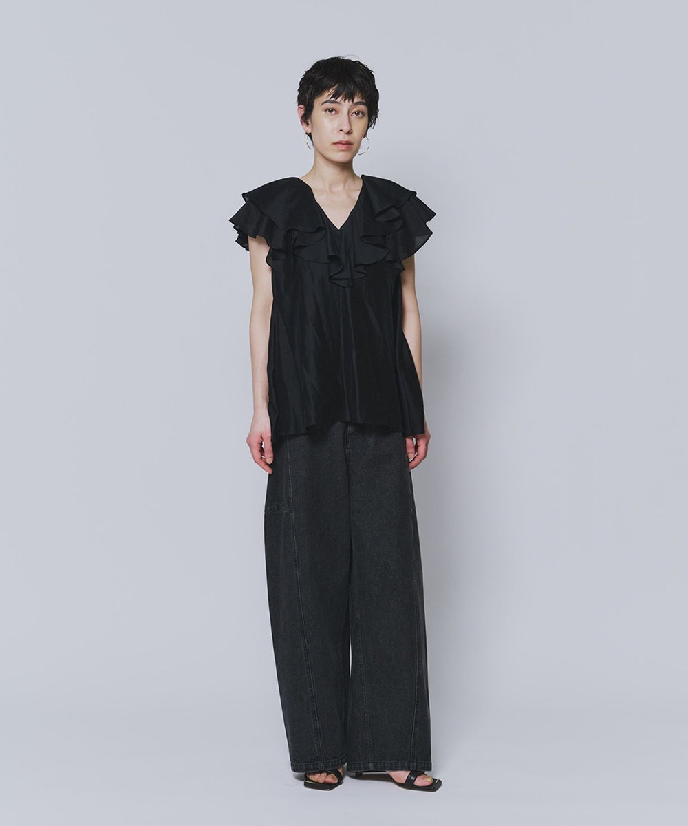 1er Arrondissement シアーテンセルフリルブラウス ブラック