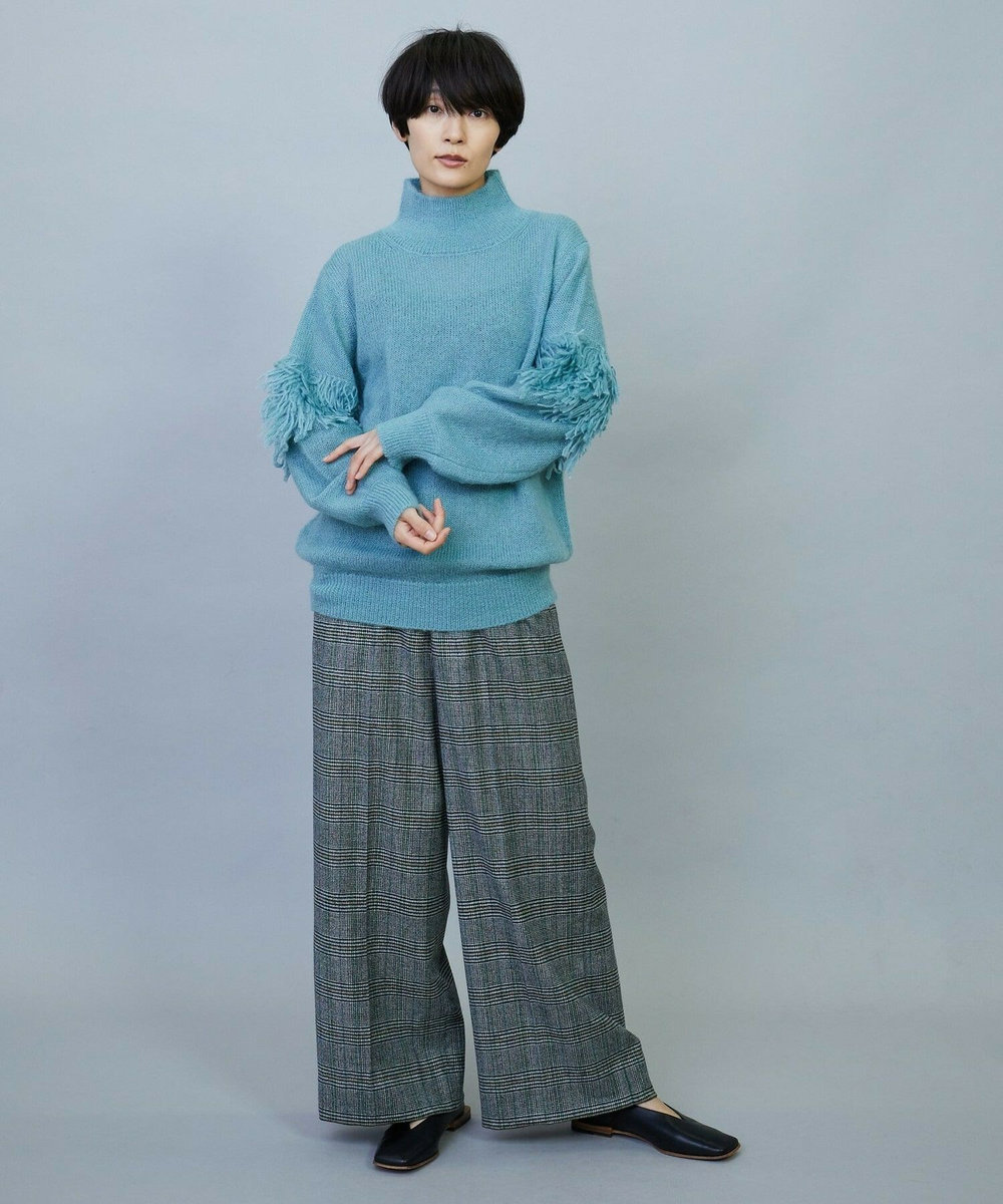 MOGA ウールカシミヤグレンチェックワイドパンツ オフホワイト