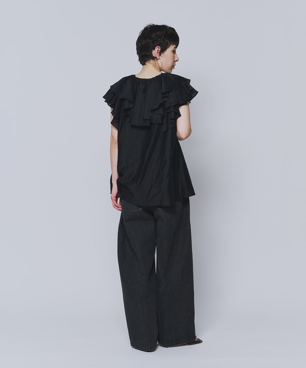 1er Arrondissement シアーテンセルフリルブラウス ブラック