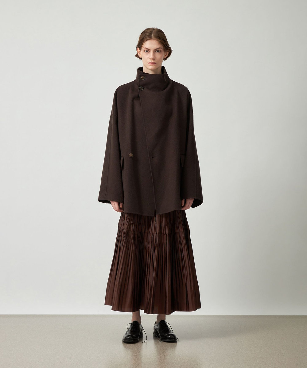 DÉPAREILLÉ SILK POLY TIERED PLEATS SKIRT / シルクポリティアードプリーツスカート ブラウン