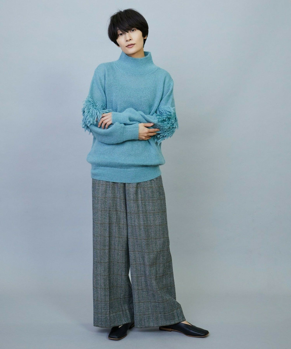 MOGA ウールカシミヤグレンチェックワイドパンツ オフホワイト