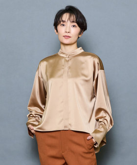 スタイリスト戸野塚かおるコラボ ノーブルサテンバンドカラーシャツ