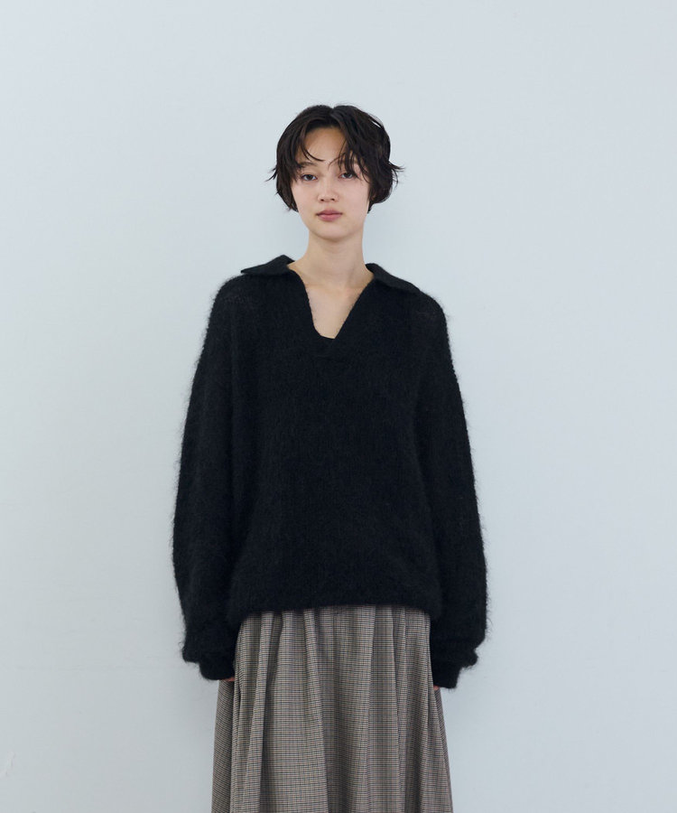 《石上美津江さんコラボ》キッドモヘア片畦ポロニット