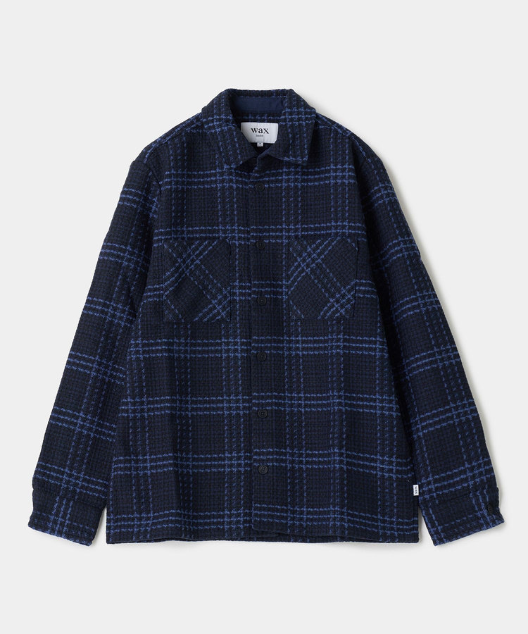 wax london Whiting Navy And Blue Skate Check Overshirt