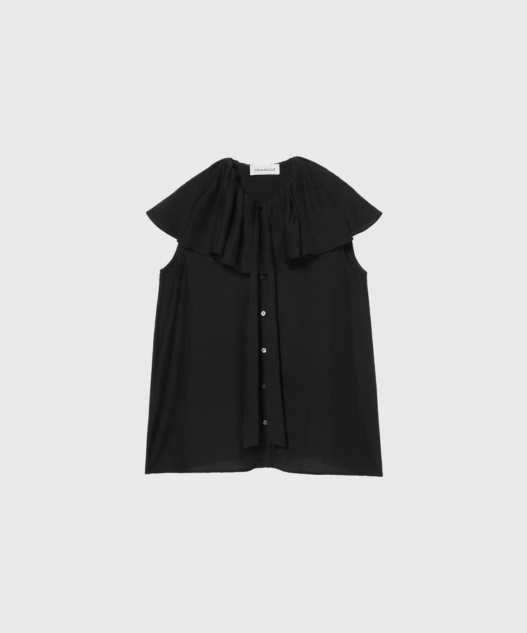 SHEER SILK RUFFLE SLEEVELESS BLOUSE / シアーシルクラッフルスリーブレスブラウス