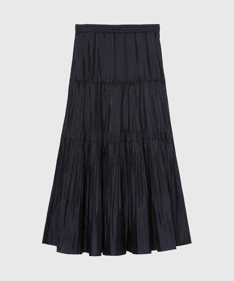 SILK POLY TIERED PLEATS SKIRT / シルクポリティアードプリーツスカート
