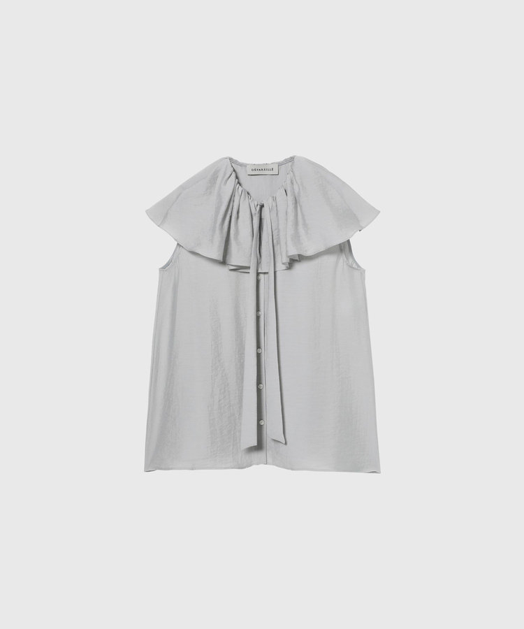 SHEER SILK RUFFLE SLEEVELESS BLOUSE / シアーシルクラッフルスリーブレスブラウス