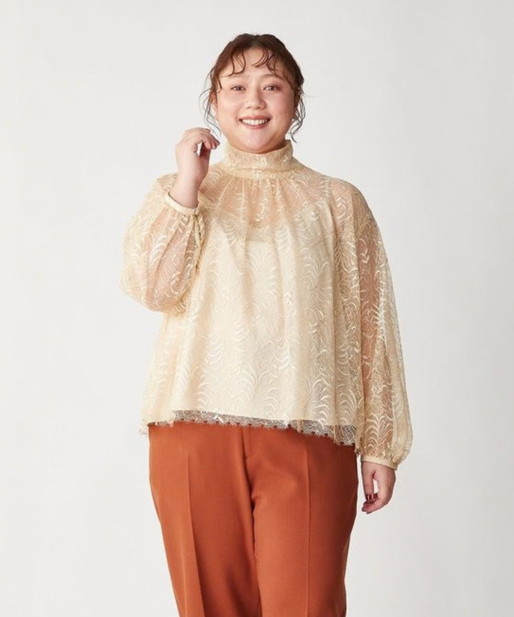 【大きいサイズ】スタイリスト戸野塚かおるコラボ フラワーラッセルレースブラウス