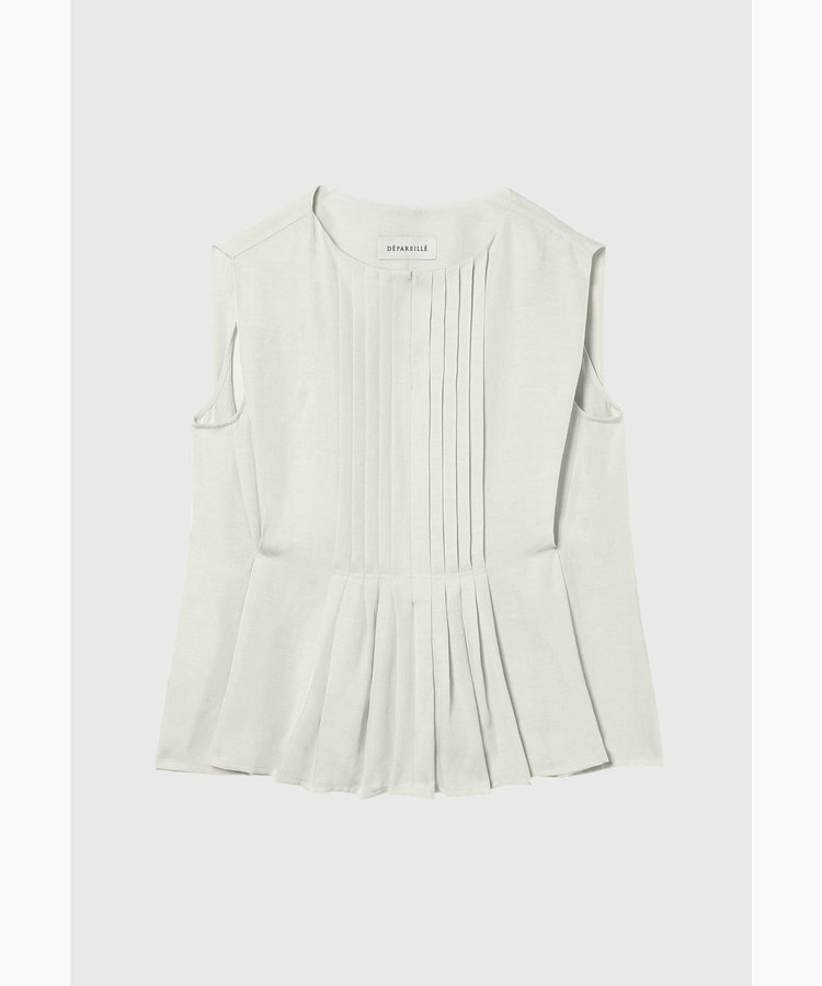 TWILL WASHER TUCK NO SLEEVE BLOUSE / ツイルワッシャータックノースリーブブラウス