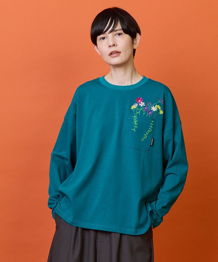 フラワーポケットロングTシャツ